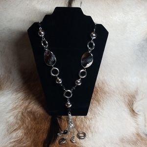 Silver and Black Charm Necklace & Earrings